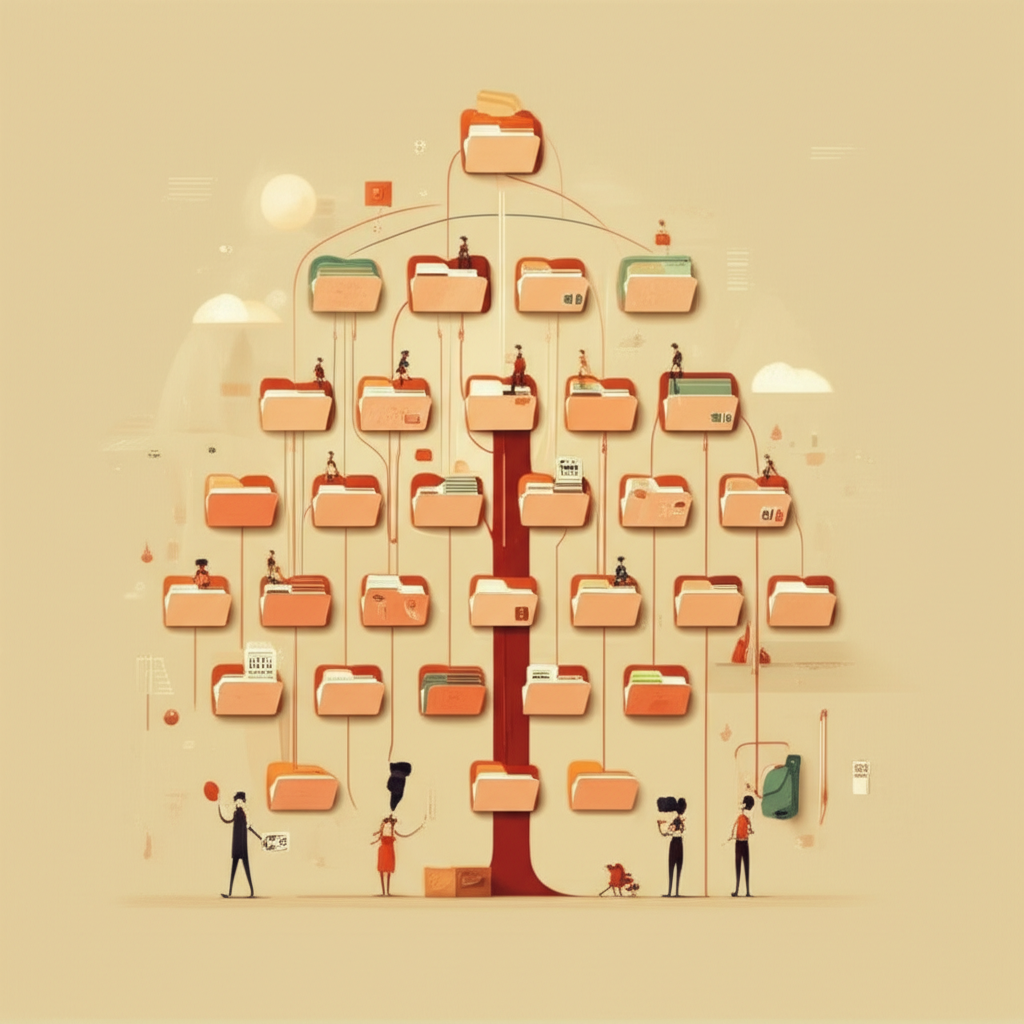 Visualization of the filesystem metaphor applied to social computing - hierarchical organization with human figures managing file structures